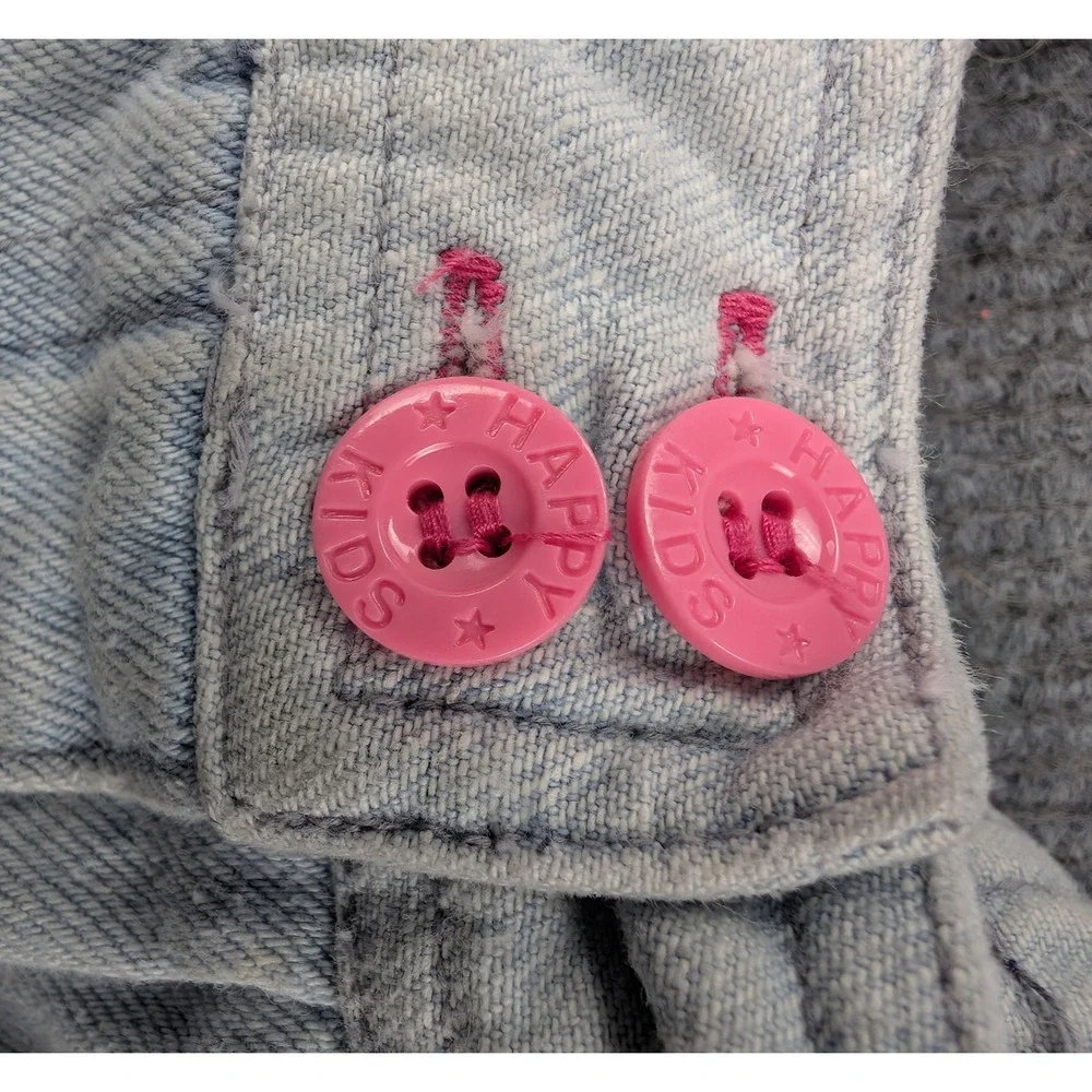 Vintage Kids Overalls Girl 4T Denim Ruffle Y2K Blue Frilly Light Wash Jeans Pink